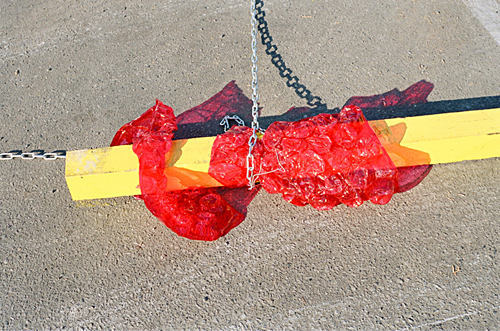 Untitled (red and yellow, with chain)